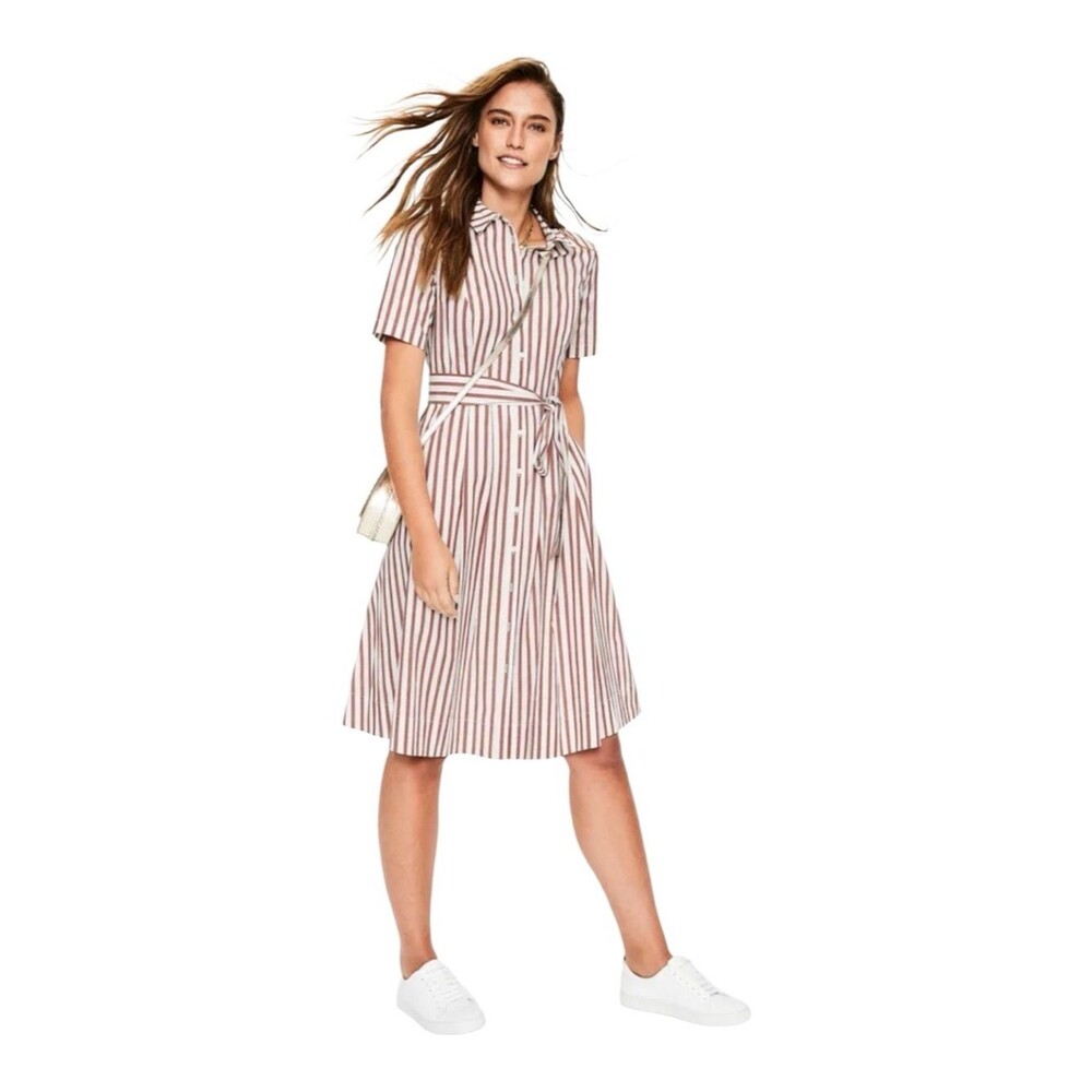 Boden Anastasia Shirt Dress Striped Brown White Knee Length Womens Size 2 Petite
